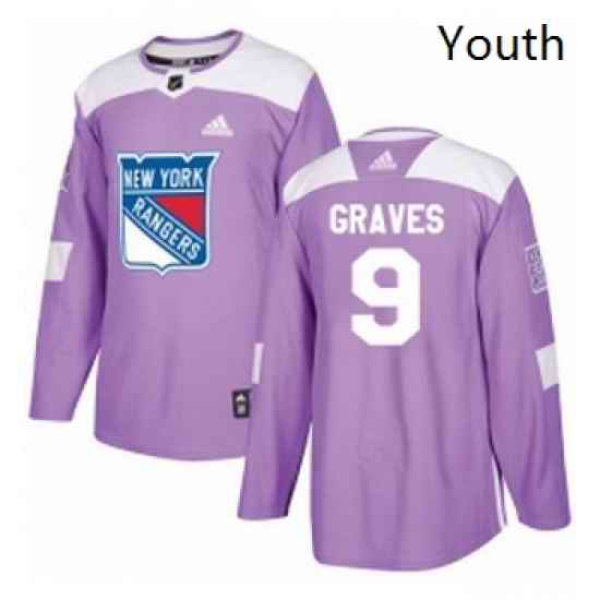 Youth Adidas New York Rangers 9 Adam Graves Authentic Purple Fights Cancer Practice NHL Jersey